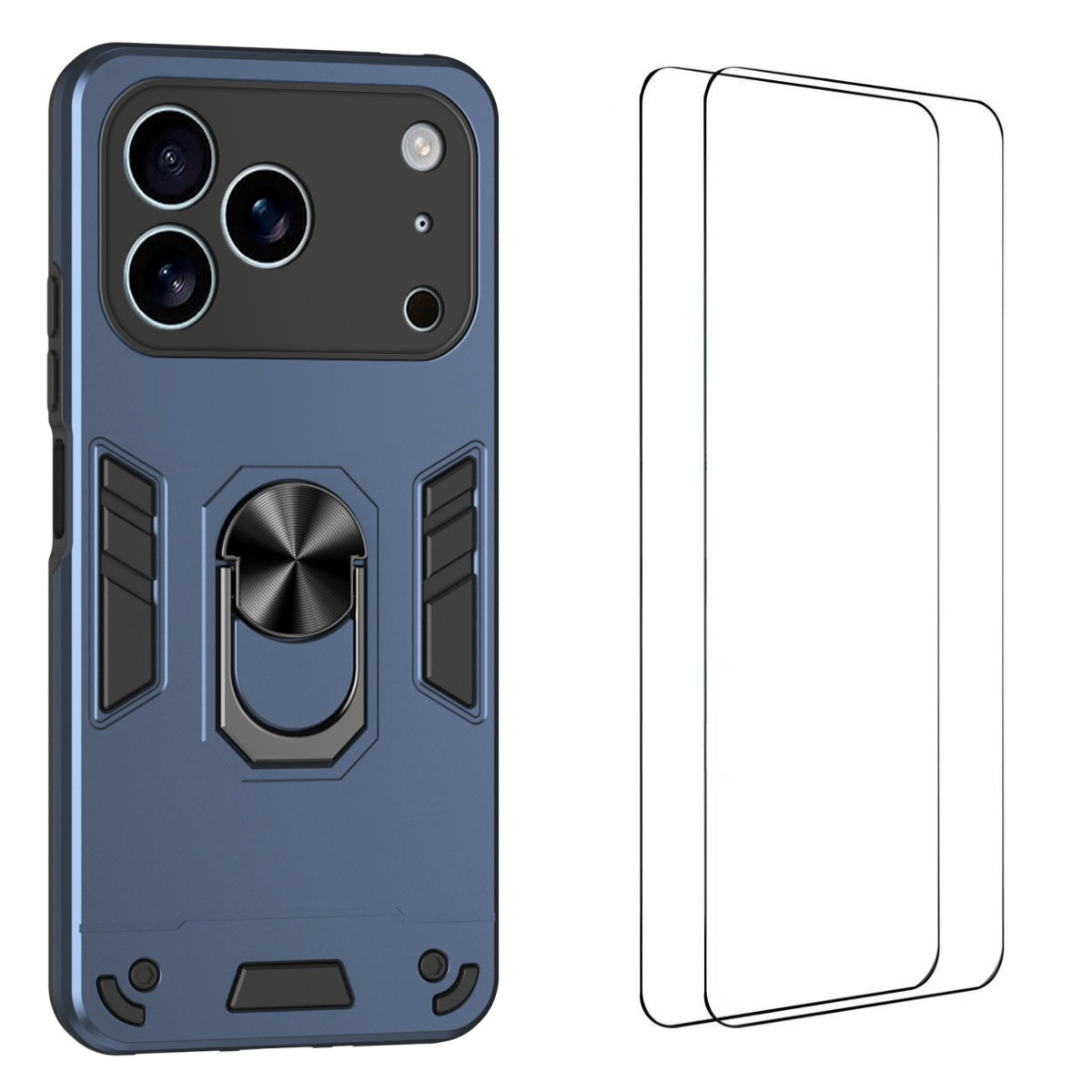 WANLONFENG for iPhone 17 Pro Max YS Series Case Kicktand Shockproof PC TPU Phone Cover with 2Pcs Tempered Glass Film