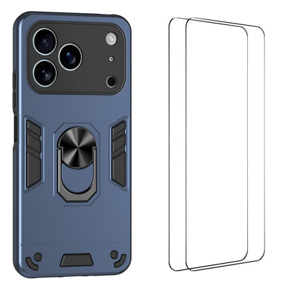 WANLONFENG for iPhone 17 Pro Max YS Series Case Kicktand Shockproof PC TPU Phone Cover with 2Pcs Tempered Glass Film