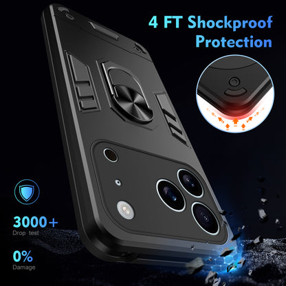 WANLONFENG for iPhone 17 Pro YS Series Case Kicktand Shockproof PC TPU Phone Cover with 2Pcs Tempered Glass Film