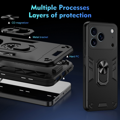 WANLONFENG for iPhone 17 Pro YS Series Case Kicktand Shockproof PC TPU Phone Cover with 2Pcs Tempered Glass Film