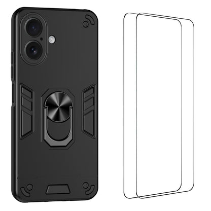WANLONFENG for iPhone 17 YS Series Case Kicktand Shockproof PC TPU Phone Cover with 2Pcs Tempered Glass Film