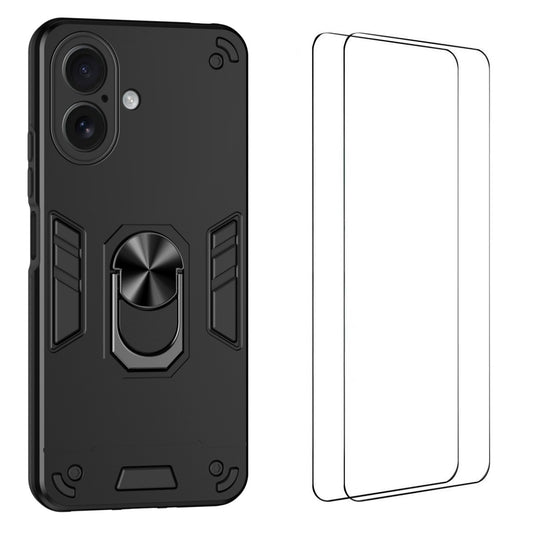 WANLONFENG for iPhone 17 YS Series Case Kicktand Shockproof PC TPU Phone Cover with 2Pcs Tempered Glass Film