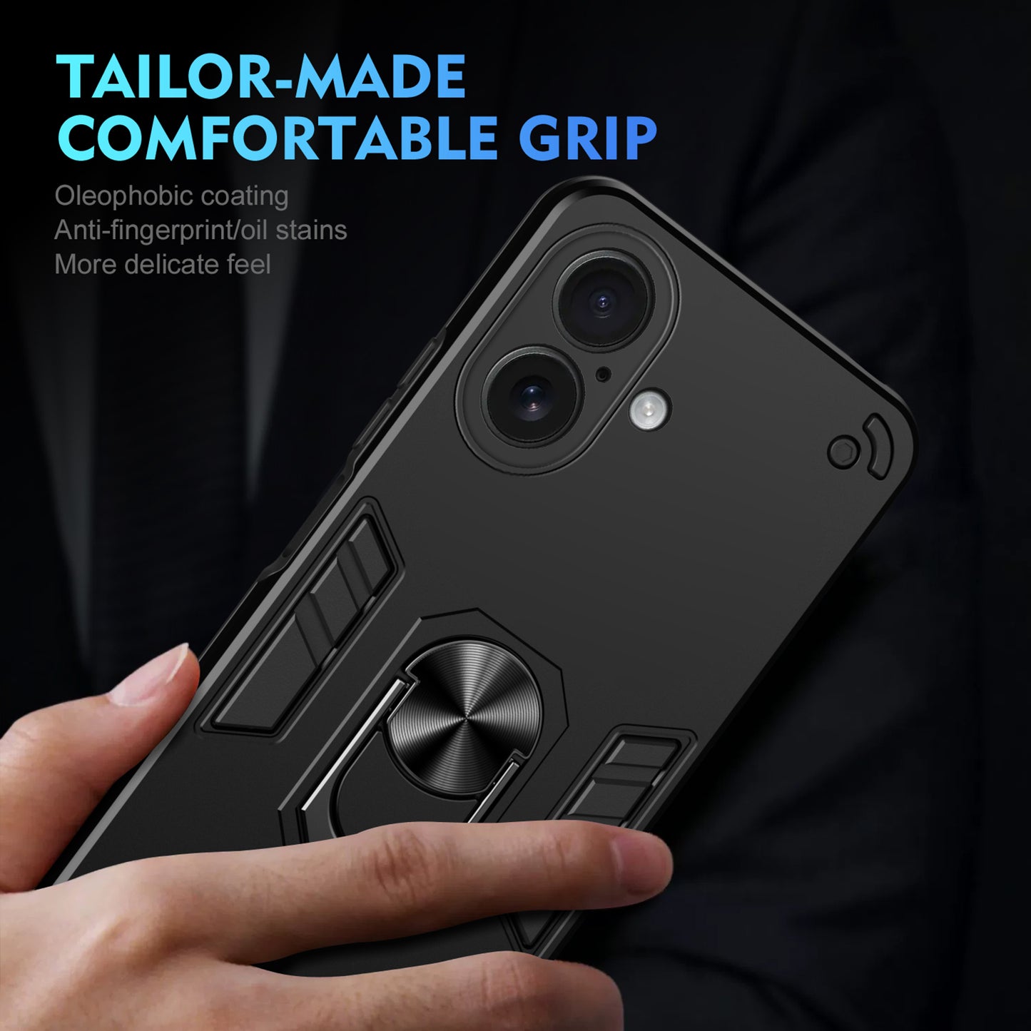 WANLONFENG for iPhone 17 YS Series Case Kicktand Shockproof PC TPU Phone Cover with 2Pcs Tempered Glass Film