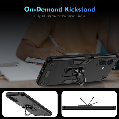 WANLONFENG for iPhone 17 YS Series Case Kicktand Shockproof PC TPU Phone Cover with 2Pcs Tempered Glass Film