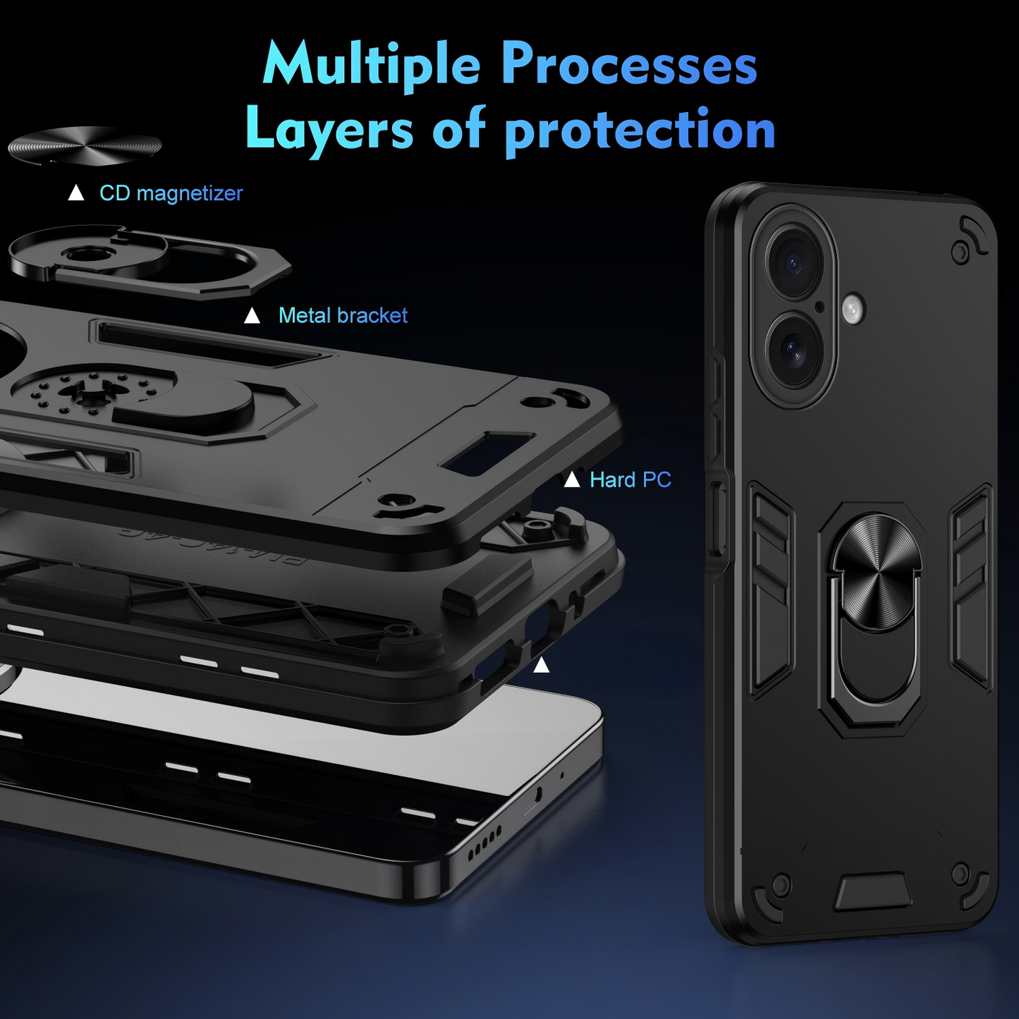 WANLONFENG for iPhone 17 YS Series Case Kicktand Shockproof PC TPU Phone Cover with 2Pcs Tempered Glass Film