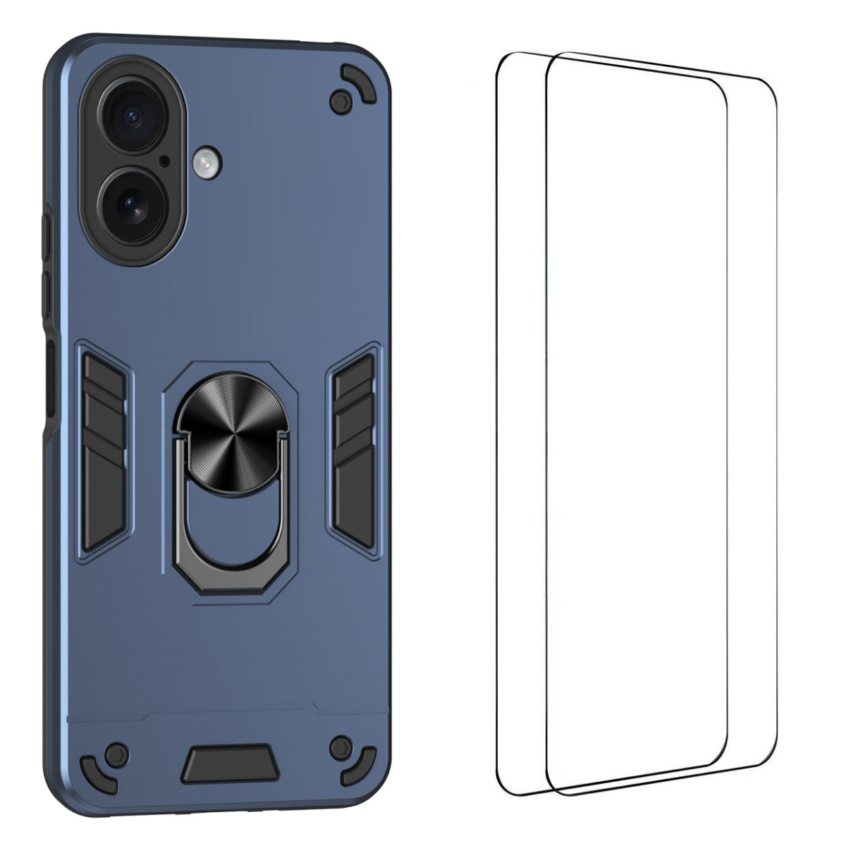 WANLONFENG for iPhone 17 YS Series Case Kicktand Shockproof PC TPU Phone Cover with 2Pcs Tempered Glass Film
