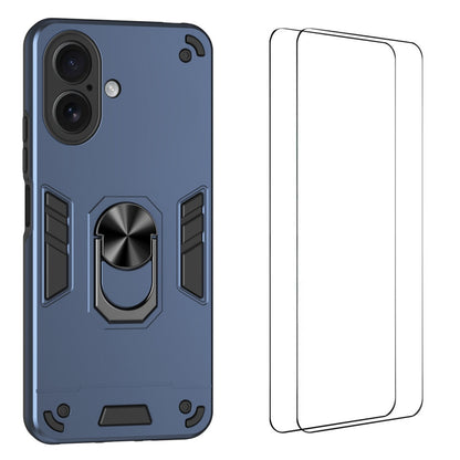 WANLONFENG for iPhone 17 YS Series Case Kicktand Shockproof PC TPU Phone Cover with 2Pcs Tempered Glass Film
