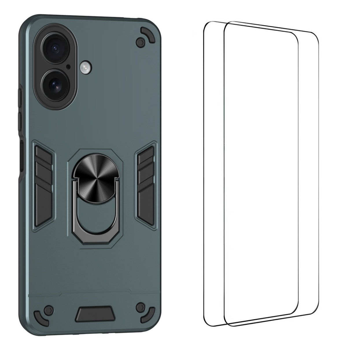 WANLONFENG for iPhone 17 YS Series Case Kicktand Shockproof PC TPU Phone Cover with 2Pcs Tempered Glass Film