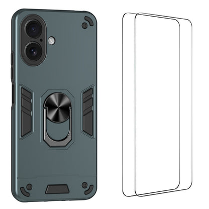WANLONFENG for iPhone 17 YS Series Case Kicktand Shockproof PC TPU Phone Cover with 2Pcs Tempered Glass Film