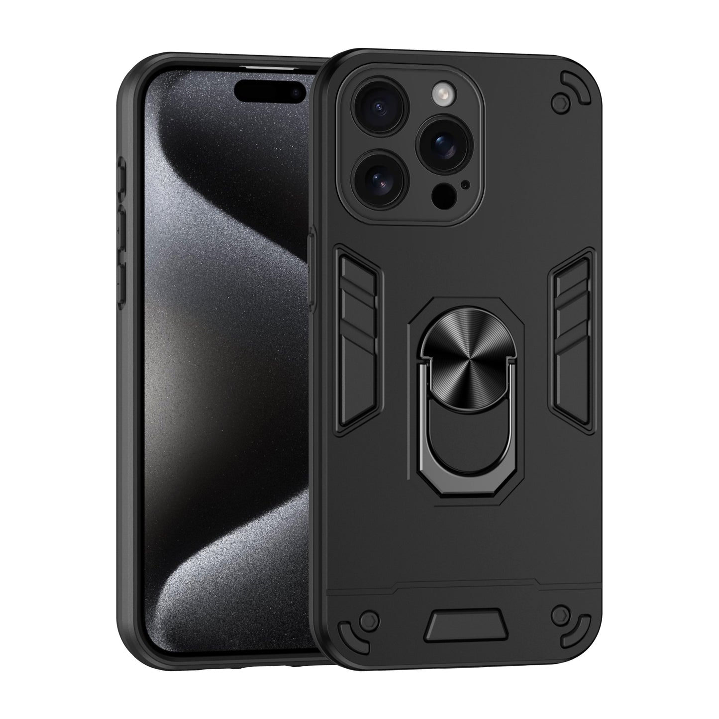 WANLONFENG for iPhone 16 Pro Max YS Series Case Kicktand Shockproof PC TPU Phone Cover with 2Pcs Tempered Glass Film