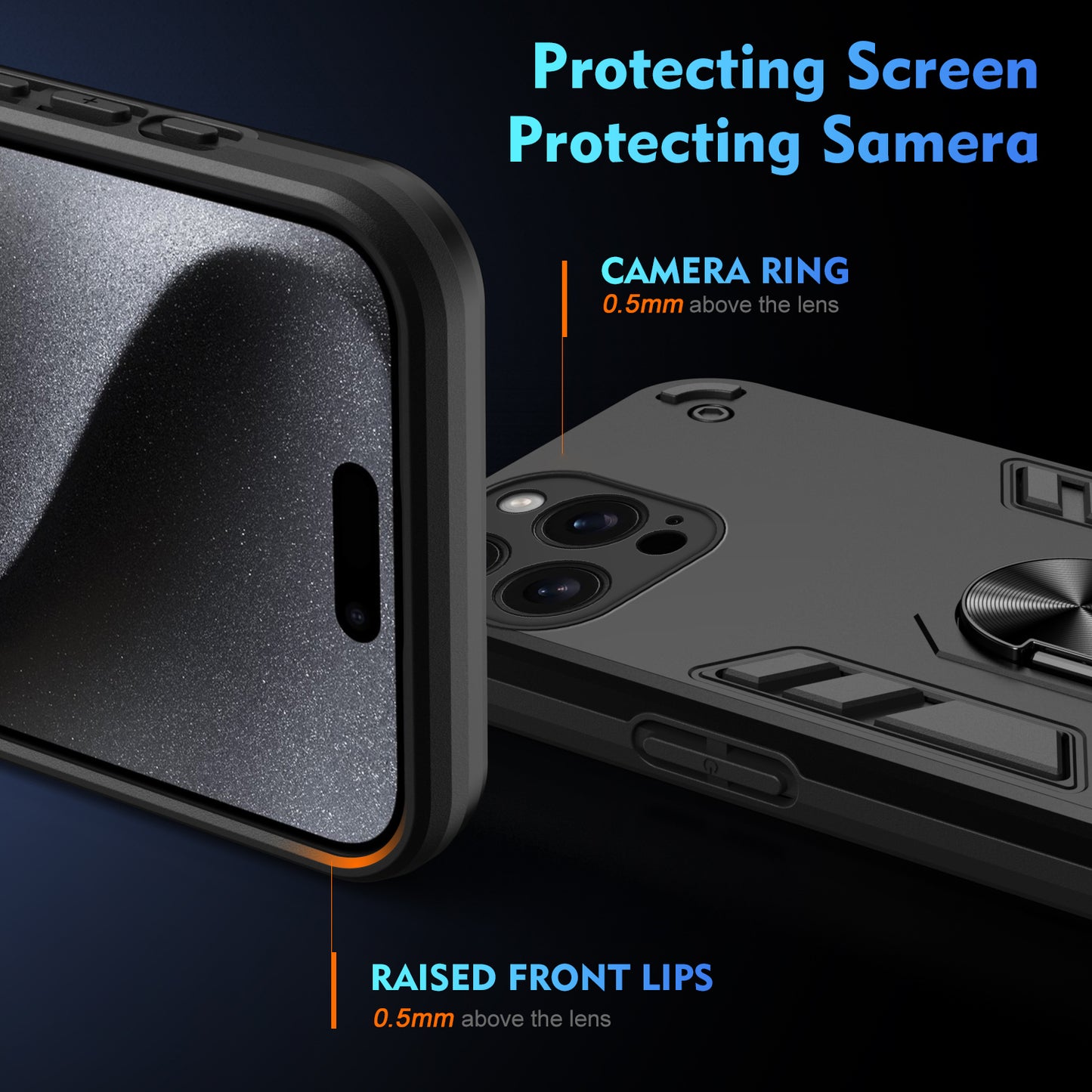 WANLONFENG for iPhone 16 Pro Max YS Series Case Kicktand Shockproof PC TPU Phone Cover with 2Pcs Tempered Glass Film
