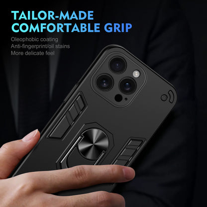 WANLONFENG for iPhone 16 Pro Max YS Series Case Kicktand Shockproof PC TPU Phone Cover with 2Pcs Tempered Glass Film