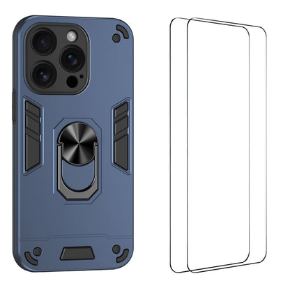 WANLONFENG for iPhone 16 Pro Max YS Series Case Kicktand Shockproof PC TPU Phone Cover with 2Pcs Tempered Glass Film