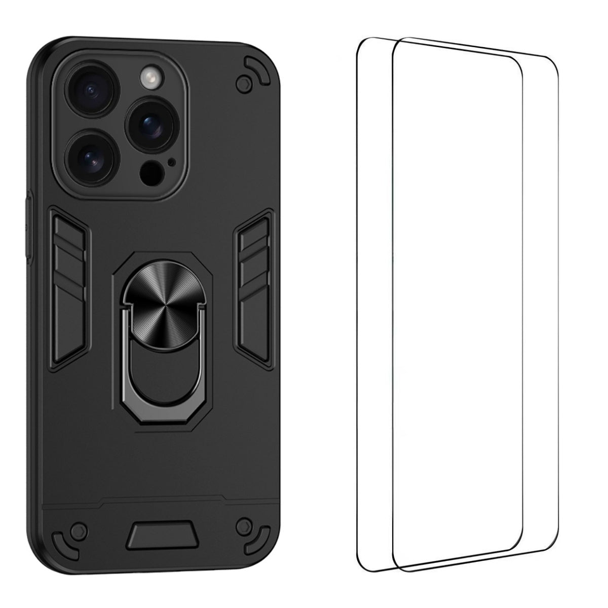 WANLONFENG for iPhone 16 Pro YS Series Case Kicktand Shockproof PC TPU Phone Cover with 2Pcs Tempered Glass Film