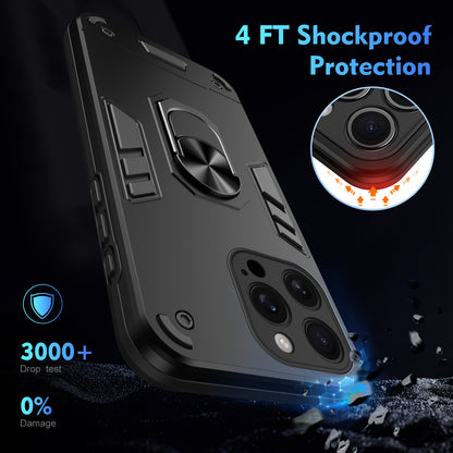 WANLONFENG for iPhone 16 Pro YS Series Case Kicktand Shockproof PC TPU Phone Cover with 2Pcs Tempered Glass Film