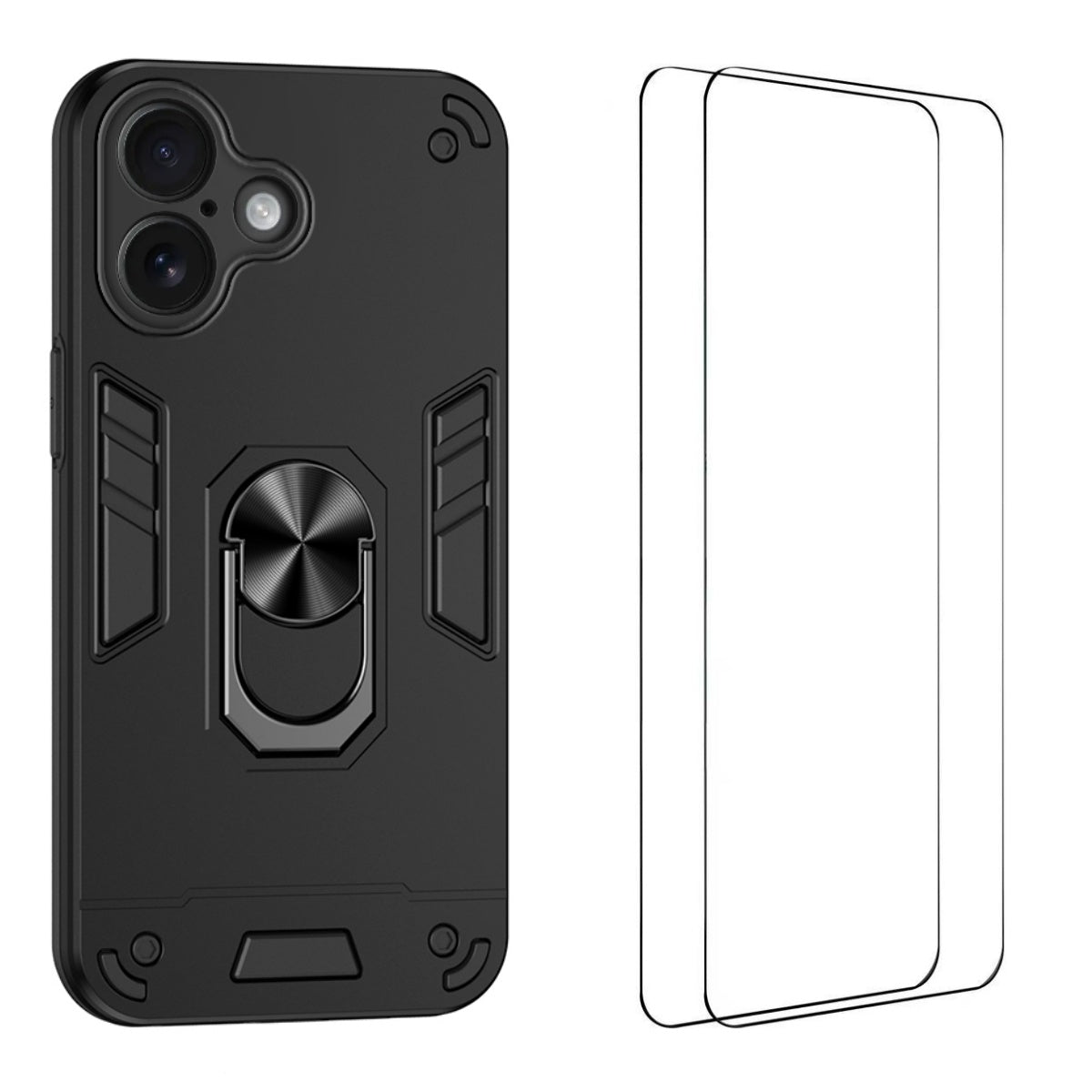 WANLONFENG for iPhone 16 YS Series Case Kicktand Shockproof PC TPU Phone Cover with 2Pcs Tempered Glass Film