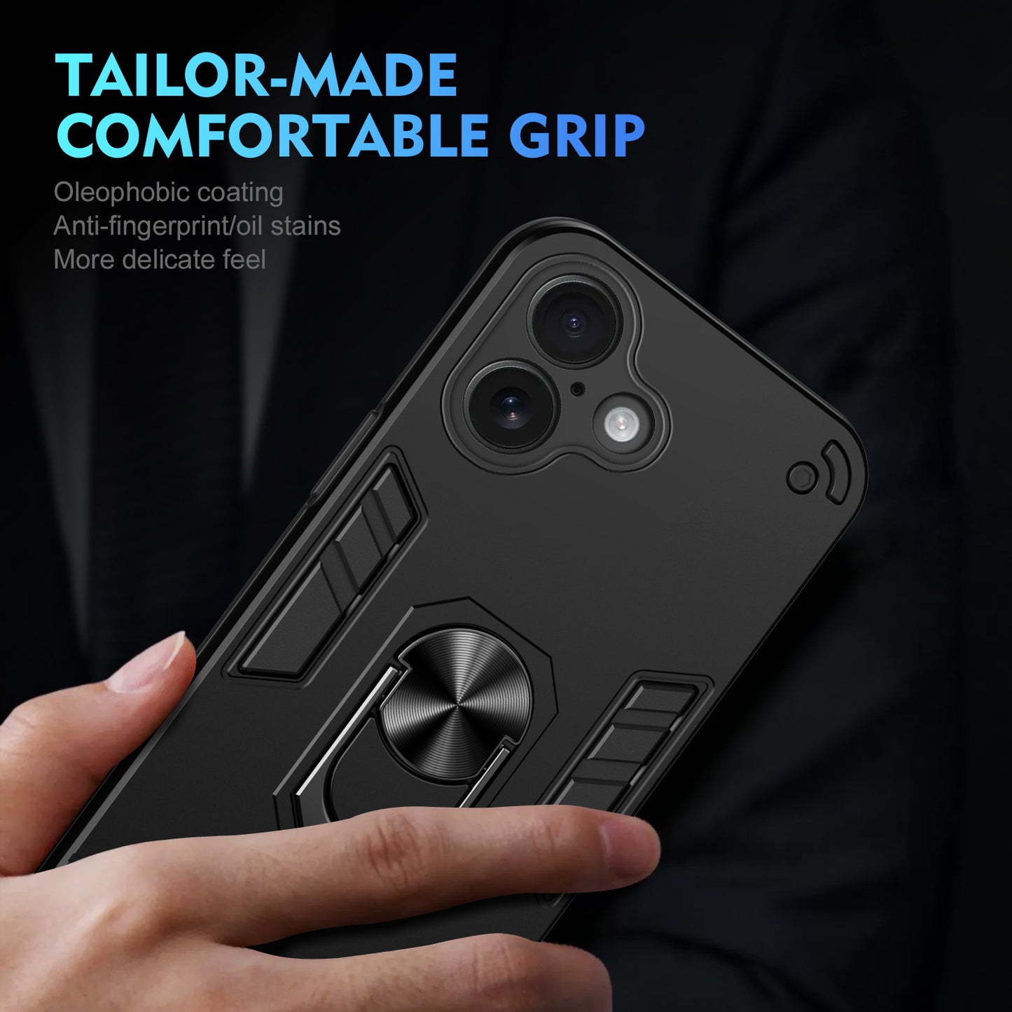 WANLONFENG for iPhone 16 YS Series Case Kicktand Shockproof PC TPU Phone Cover with 2Pcs Tempered Glass Film