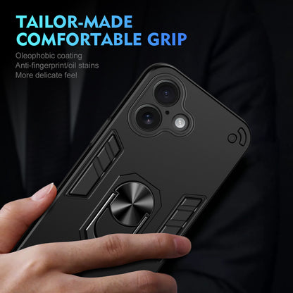 WANLONFENG for iPhone 16 YS Series Case Kicktand Shockproof PC TPU Phone Cover with 2Pcs Tempered Glass Film