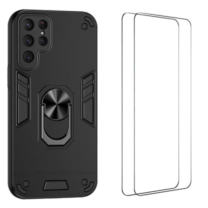 WANLONFENG for Samsung Galaxy S25 Ultra YS Series Case Kicktand Shockproof PC TPU Phone Cover with 2Pcs Tempered Glass Film