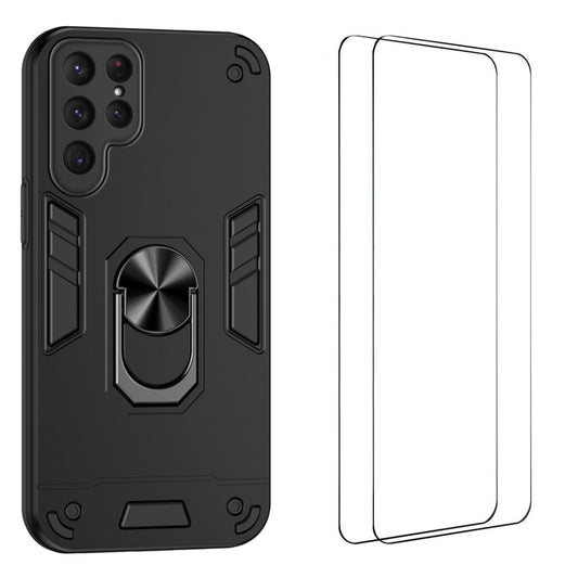WANLONFENG for Samsung Galaxy S25 Ultra YS Series Case Kicktand Shockproof PC TPU Phone Cover with 2Pcs Tempered Glass Film