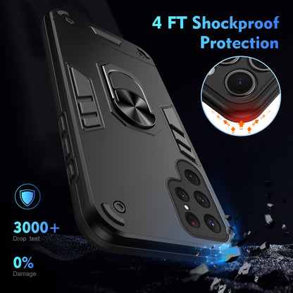 WANLONFENG for Samsung Galaxy S25 Ultra YS Series Case Kicktand Shockproof PC TPU Phone Cover with 2Pcs Tempered Glass Film