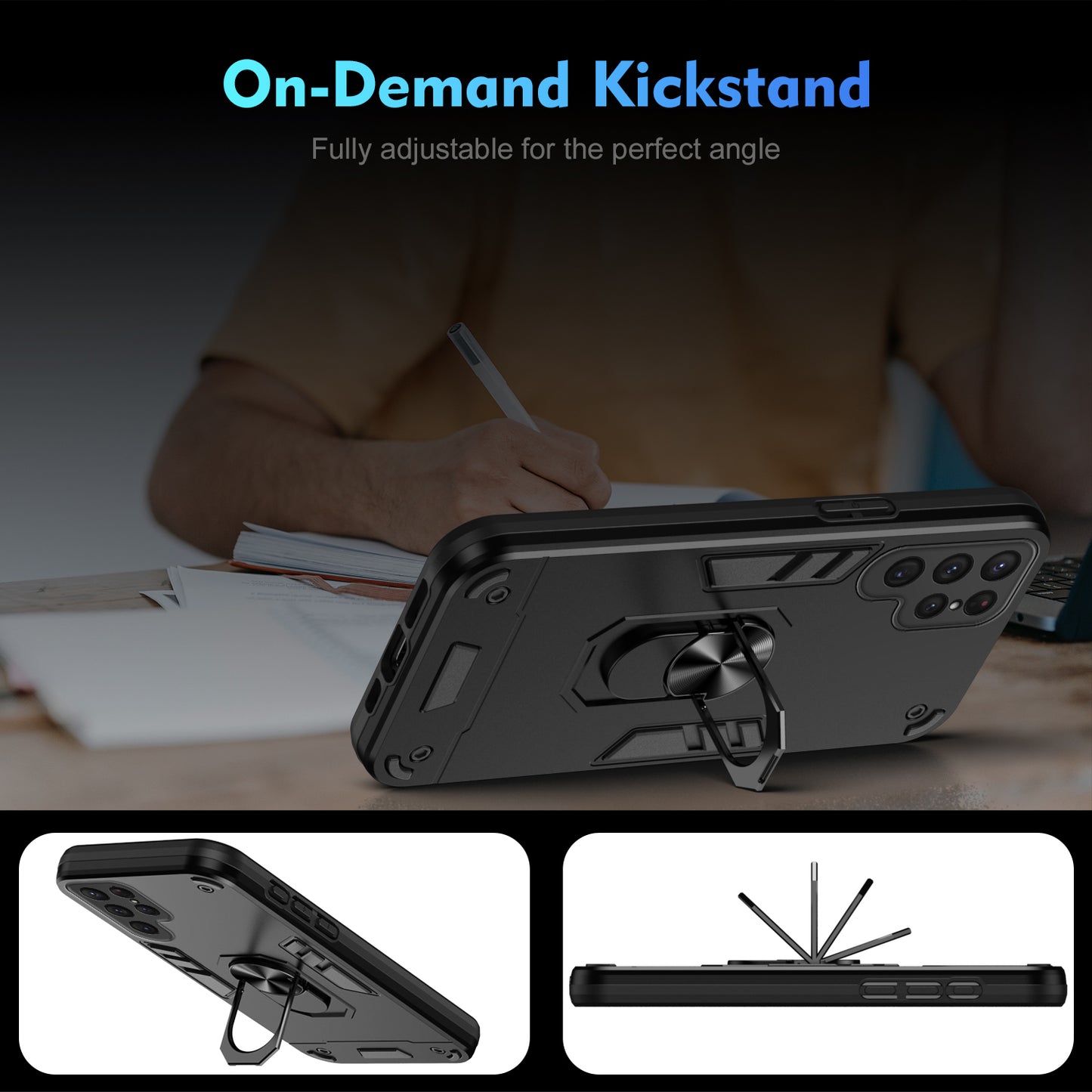 WANLONFENG for Samsung Galaxy S25 Ultra YS Series Case Kicktand Shockproof PC TPU Phone Cover with 2Pcs Tempered Glass Film