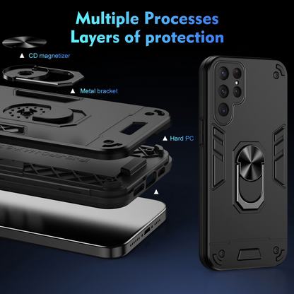 WANLONFENG for Samsung Galaxy S25 Ultra YS Series Case Kicktand Shockproof PC TPU Phone Cover with 2Pcs Tempered Glass Film