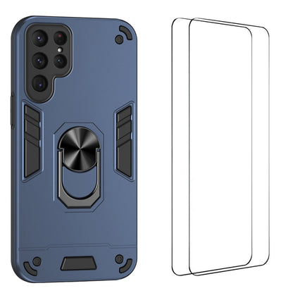 WANLONFENG for Samsung Galaxy S25 Ultra YS Series Case Kicktand Shockproof PC TPU Phone Cover with 2Pcs Tempered Glass Film