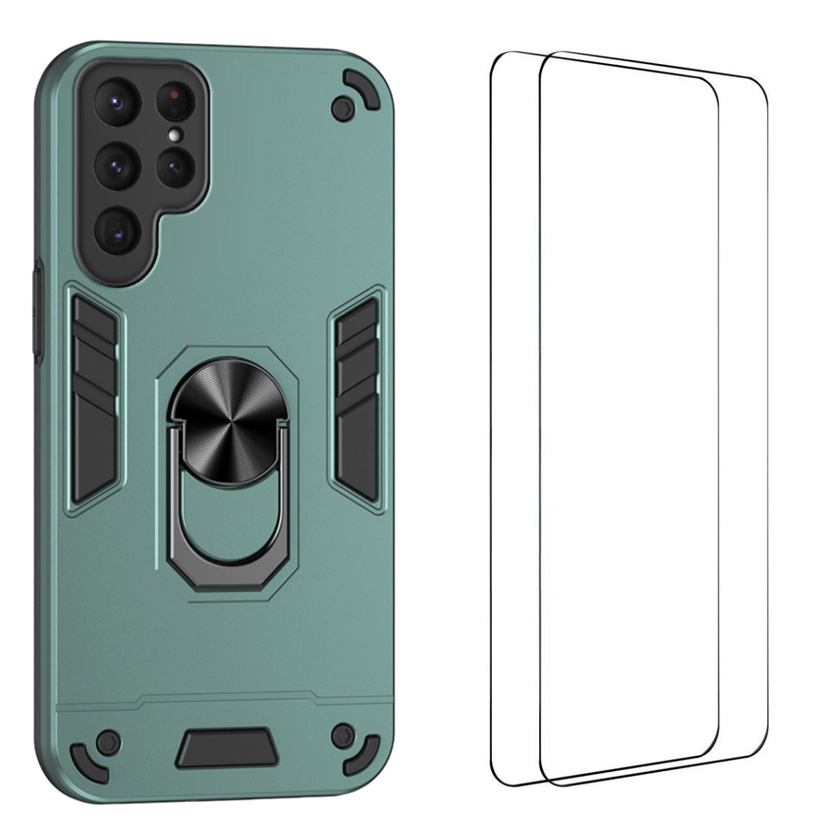 WANLONFENG for Samsung Galaxy S25 Ultra YS Series Case Kicktand Shockproof PC TPU Phone Cover with 2Pcs Tempered Glass Film
