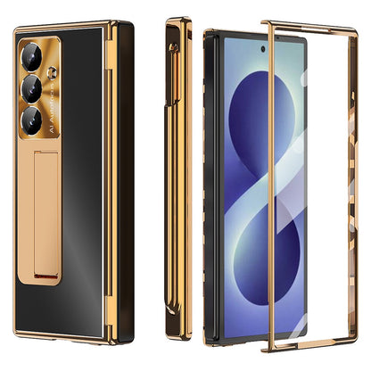 For Samsung Galaxy Z Fold8 Ultra Case Kickstand Dual Hinge Aluminum Alloy Phone Cover with Tempered Glass Front Film / Stylus