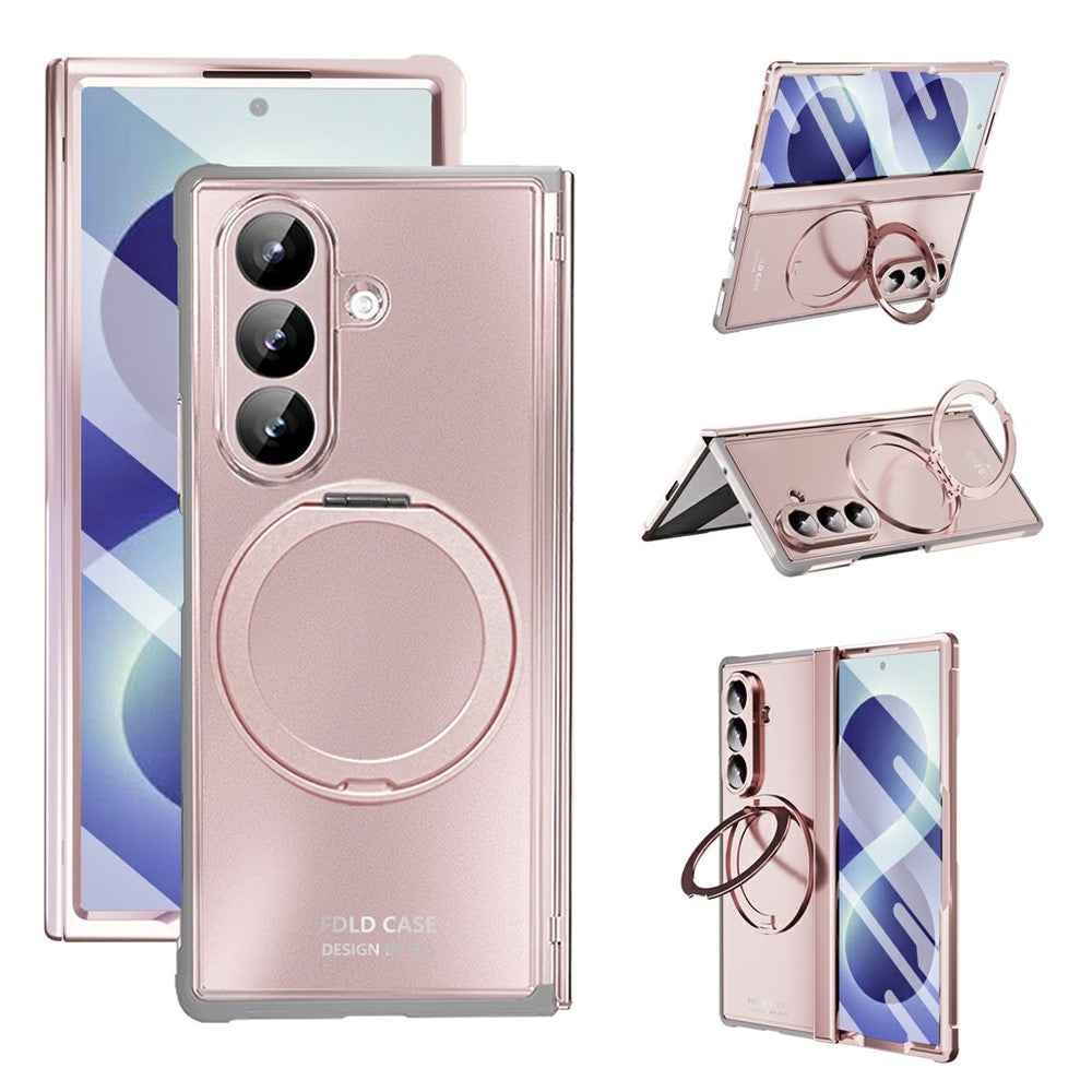 For Samsung Galaxy Z Fold8 Ultra Case Rotating Ring Kickstand Electroplated PC TPU Phone Cover with Tempered Glass Film