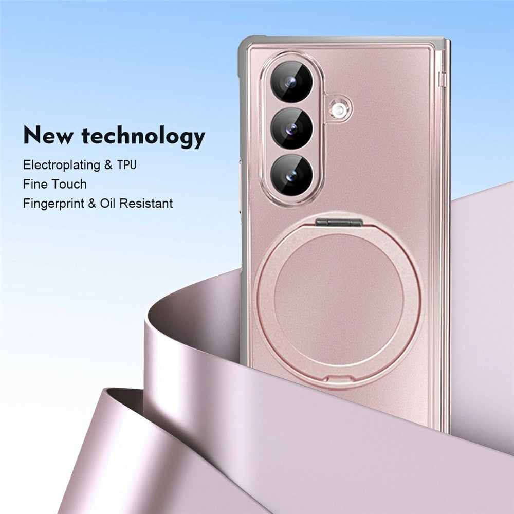For Samsung Galaxy Z Fold8 Ultra Case Rotating Ring Kickstand Electroplated PC TPU Phone Cover with Tempered Glass Film