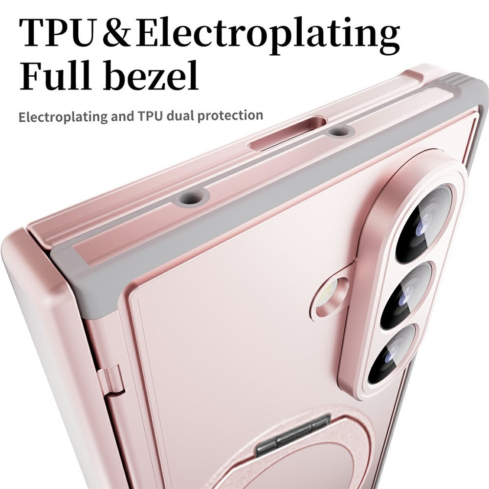 For Samsung Galaxy Z Fold8 Ultra Case Rotating Ring Kickstand Electroplated PC TPU Phone Cover with Tempered Glass Film