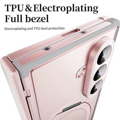 For Samsung Galaxy Z Fold8 Ultra Case Rotating Ring Kickstand Electroplated PC TPU Phone Cover with Tempered Glass Film