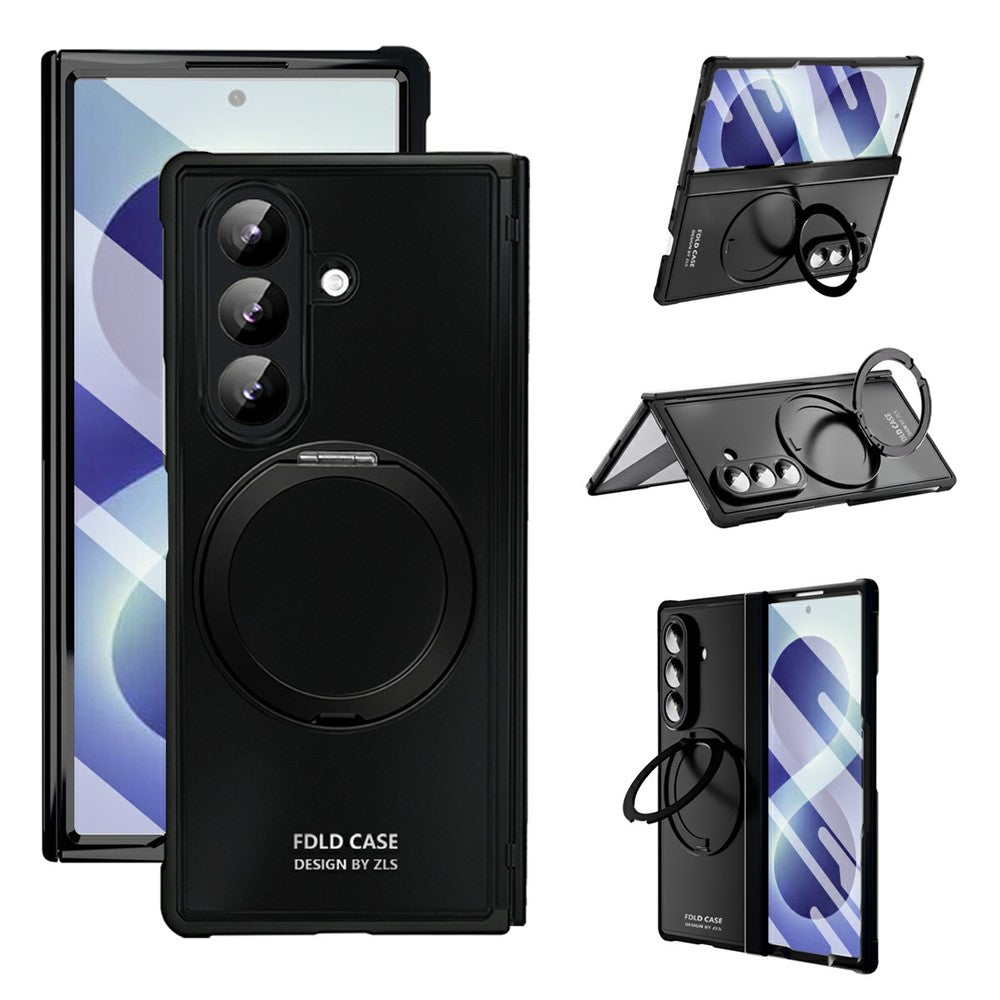 For Samsung Galaxy Z Fold8 Ultra Case Rotating Ring Kickstand Electroplated PC TPU Phone Cover with Tempered Glass Film