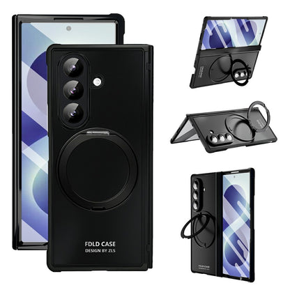 For Samsung Galaxy Z Fold8 Ultra Case Rotating Ring Kickstand Electroplated PC TPU Phone Cover with Tempered Glass Film