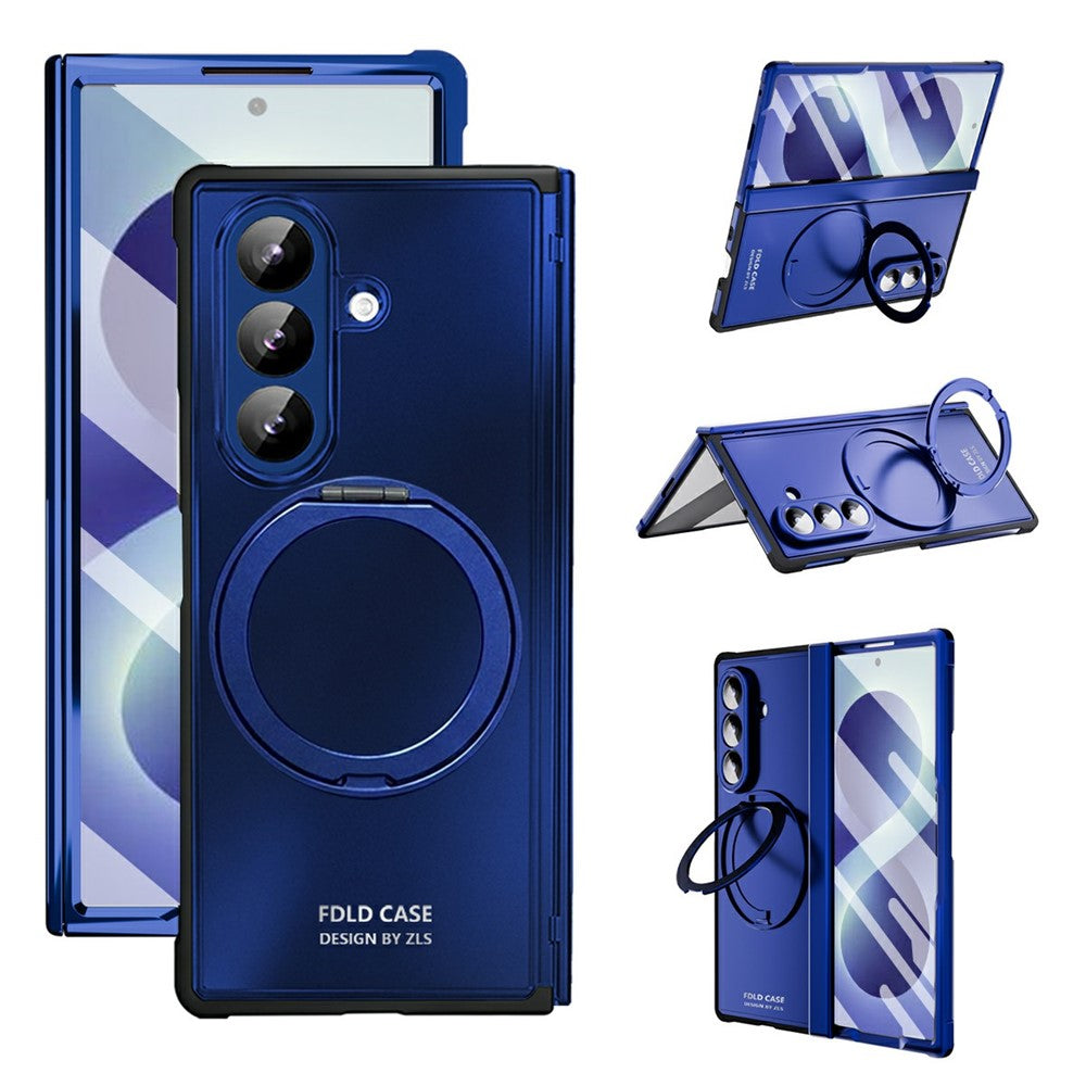 For Samsung Galaxy Z Fold8 Ultra Case Rotating Ring Kickstand Electroplated PC TPU Phone Cover with Tempered Glass Film