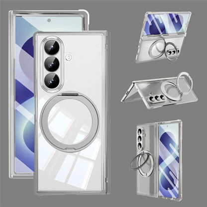For Samsung Galaxy Z Fold8 Ultra Case Rotating Ring Kickstand Electroplated PC TPU Phone Cover with Tempered Glass Film