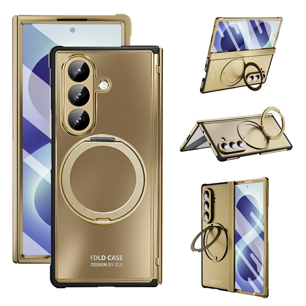 For Samsung Galaxy Z Fold8 Ultra Case Rotating Ring Kickstand Electroplated PC TPU Phone Cover with Tempered Glass Film