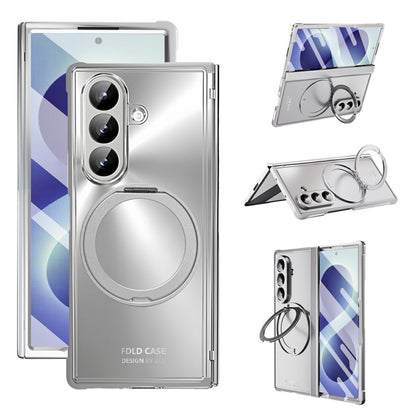 For Samsung Galaxy Z Fold8 Ultra Case Rotating Ring Kickstand Electroplated PC TPU Phone Cover with Tempered Glass Film