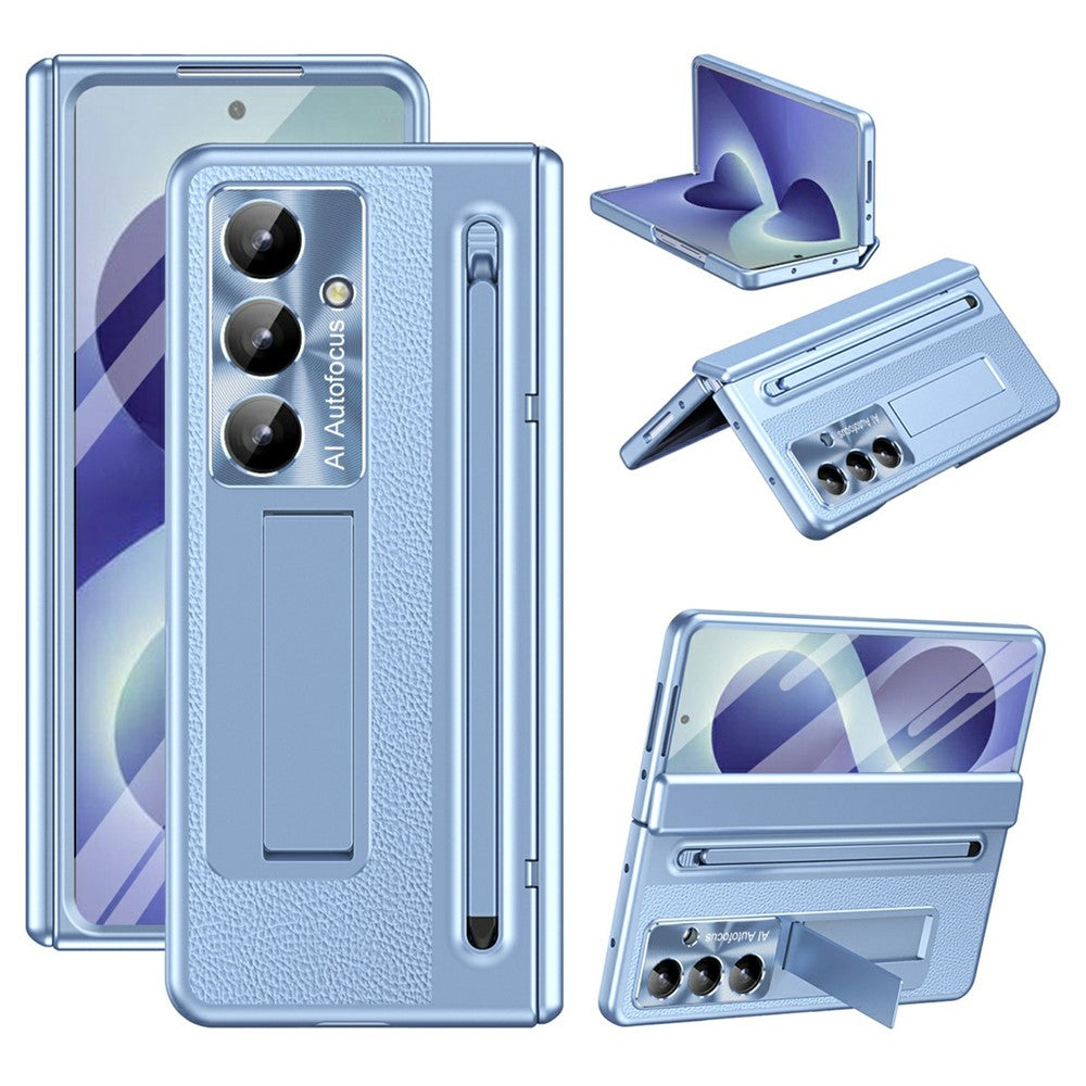 For Samsung Galaxy Z Fold8 Ultra Case Kickstand Leather PC Phone Cover with Tempered Glass Film with Stylus