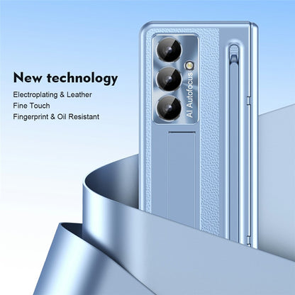 For Samsung Galaxy Z Fold8 Ultra Case Kickstand Leather PC Phone Cover with Tempered Glass Film with Stylus
