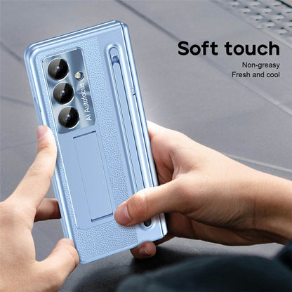 For Samsung Galaxy Z Fold8 Ultra Case Kickstand Leather PC Phone Cover with Tempered Glass Film with Stylus