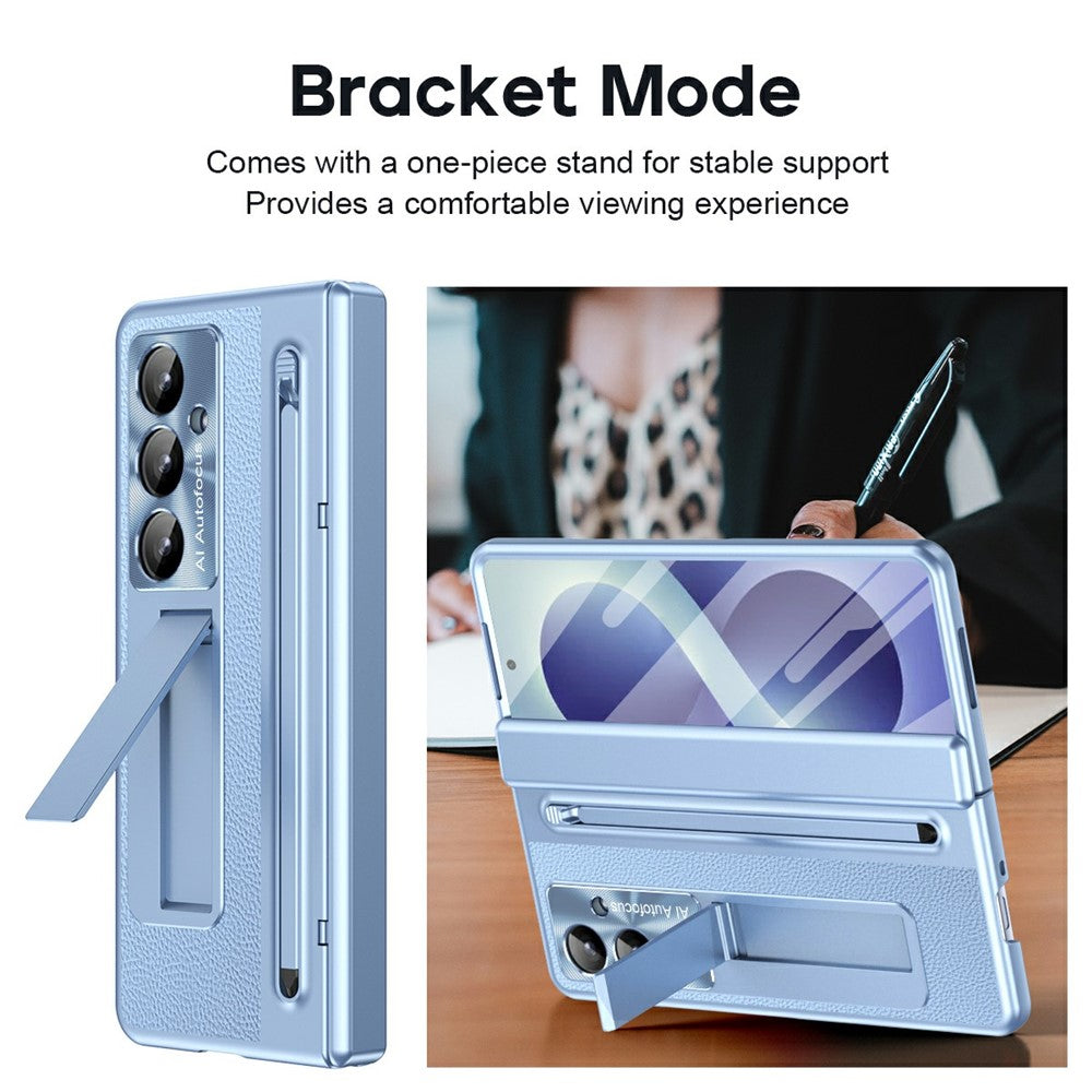 For Samsung Galaxy Z Fold8 Ultra Case Kickstand Leather PC Phone Cover with Tempered Glass Film with Stylus