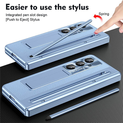 For Samsung Galaxy Z Fold8 Ultra Case Kickstand Leather PC Phone Cover with Tempered Glass Film with Stylus