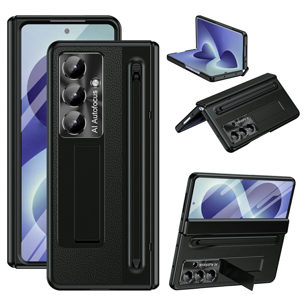 For Samsung Galaxy Z Fold8 Ultra Case Kickstand Leather PC Phone Cover with Tempered Glass Film with Stylus