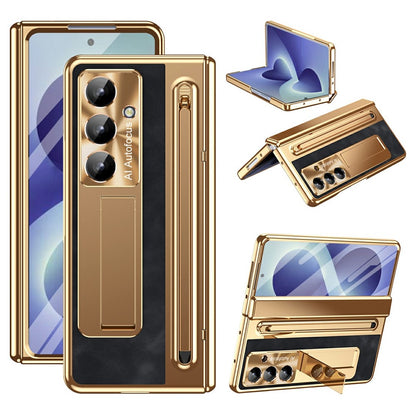 For Samsung Galaxy Z Fold8 Ultra Case Kickstand Leather PC Phone Cover with Tempered Glass Film with Stylus