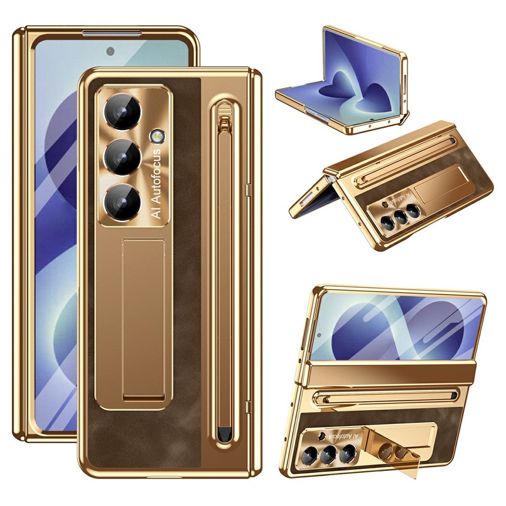 For Samsung Galaxy Z Fold8 Ultra Case Kickstand Leather PC Phone Cover with Tempered Glass Film with Stylus