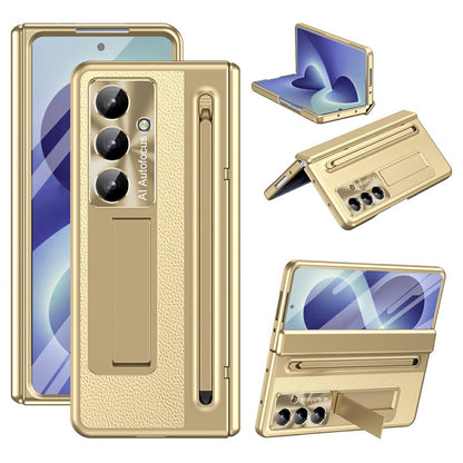 For Samsung Galaxy Z Fold8 Ultra Case Kickstand Leather PC Phone Cover with Tempered Glass Film with Stylus