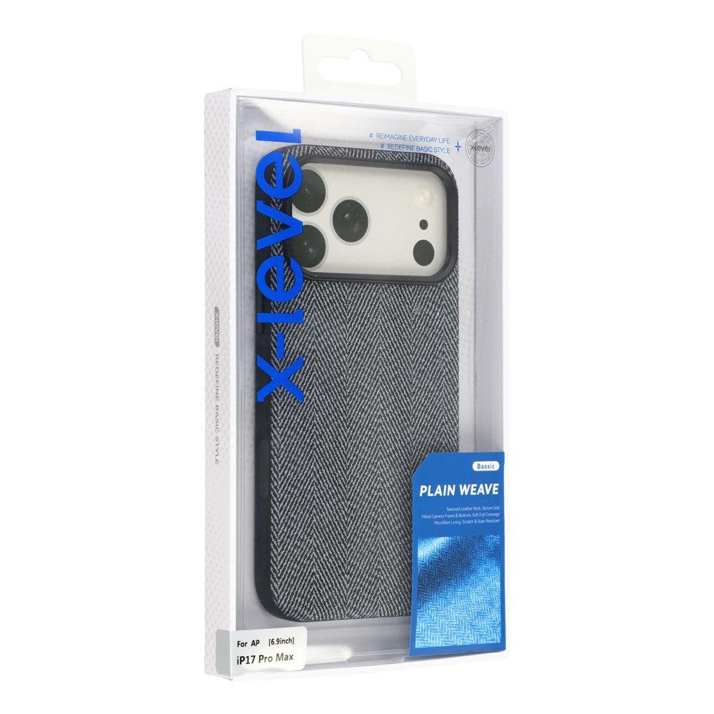 X-LEVEL For iPhone 17 Pro Case Herringbone Pattern Leather + PC + TPU Phone Back Cover